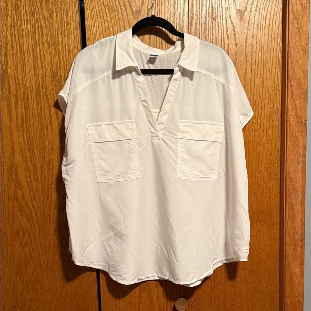 OLD NAVY Womens‎ White Short Sleeve Collared Pocket Tunic Top XXL